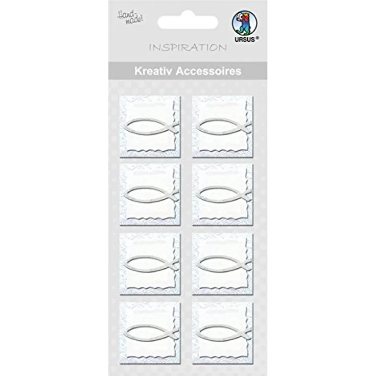 Ursus 564000141 - Kreativ Accessoires, Fisch 1, silber, 8 Stück, selbstklebend, aus verschiedenen hochwertigen Materialien, zum Verzieren und Dekorieren von Scrapbooking, Karten und Geschenke