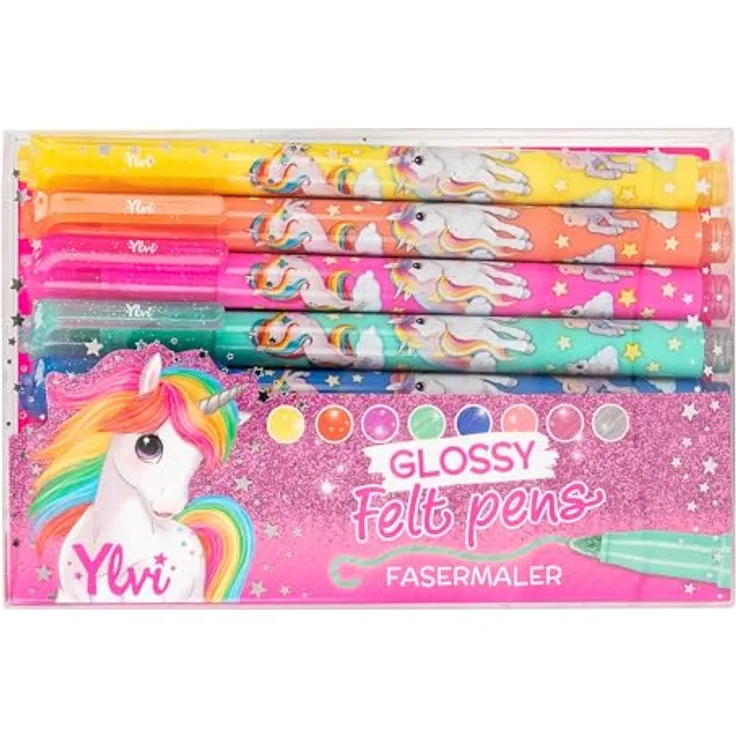 Depesche Ylvi Filzstifte Set Glossy, 12er Pack mit glänzenden Farben für kreative Projekte