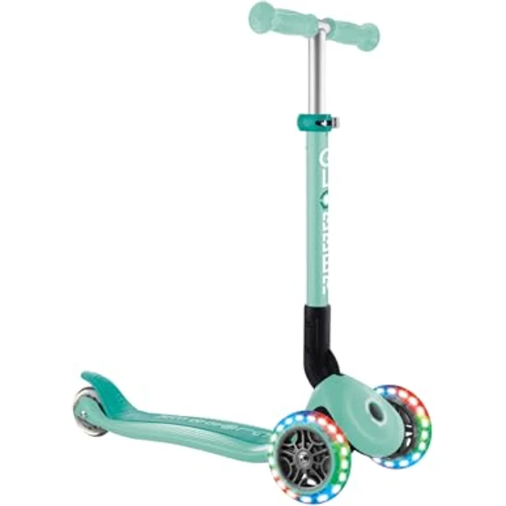 GLOBBER JUNIOR FOLDABLE LIGHTS, 3-rädriger Tretroller mit LED-Leuchtrollen, ABEC 9, klappbar, mint – Bild 2