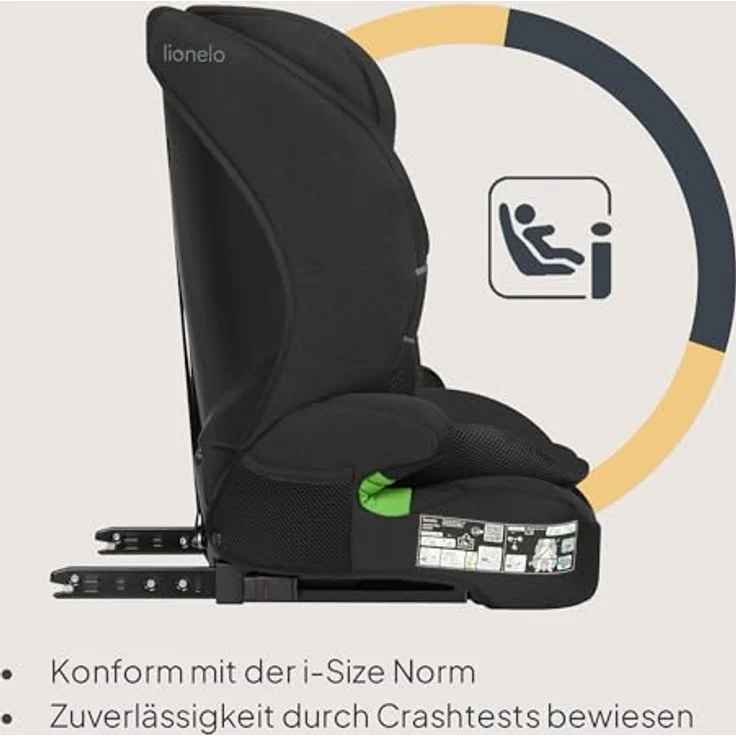 lionelo Autokindersitz LEVI FIX I-SIZE, geeignet für Kinder von 76-150 cm, Dri-Seat, ISOFIX, TopTether, 10-fach verstellbare Kopfstütze – Bild 2