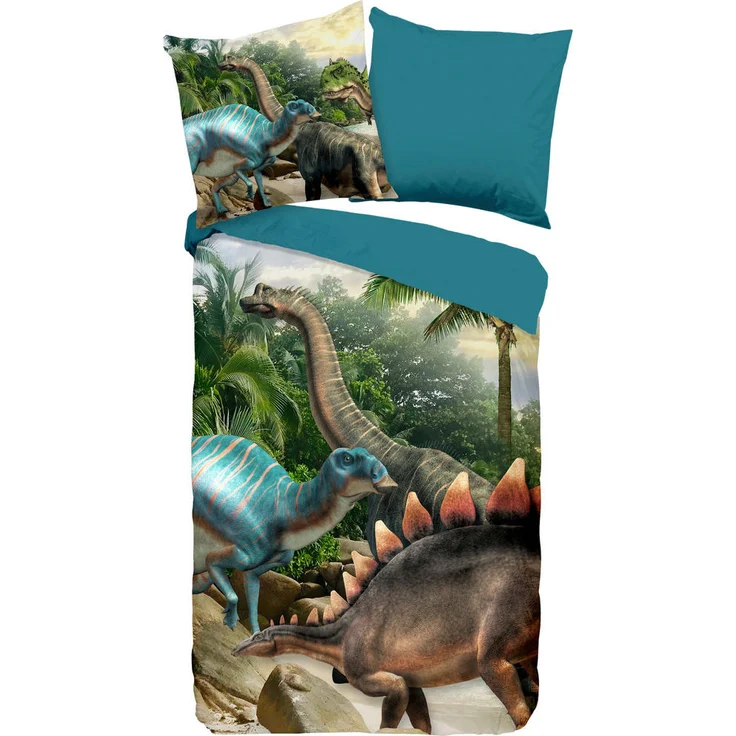 XXXL Jugendbettwäsche Neneh, Mehrfarbig, Dinosaurier-Motiv, 135x200 cm, bügelleicht, Mikrofaser