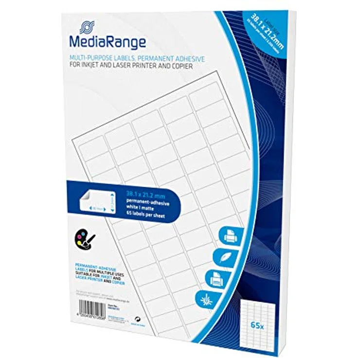 MediaRange Universal-Etiketten, stark haftend, 38.1x21.2mm, weiß, 3.250 Etiketten