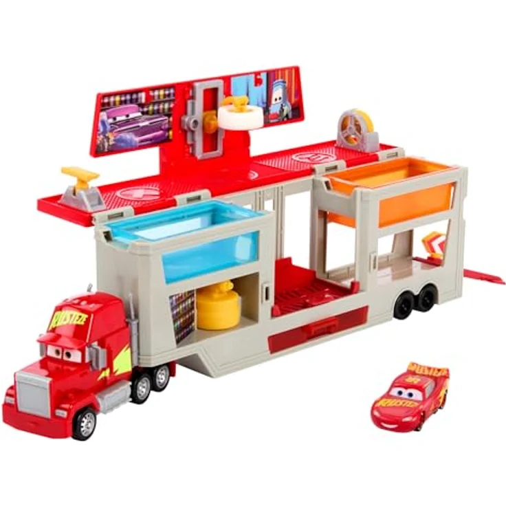 DISNEY Pixar Cars mobile Lackiererei Mack - Spielset mit Farbwechseleffekt, Lightning McQueen Spielzeugauto, Farbveränderung mit warmem und kaltem Wasser, für Kinder ab 4 Jahren, HPD82 – Bild 1