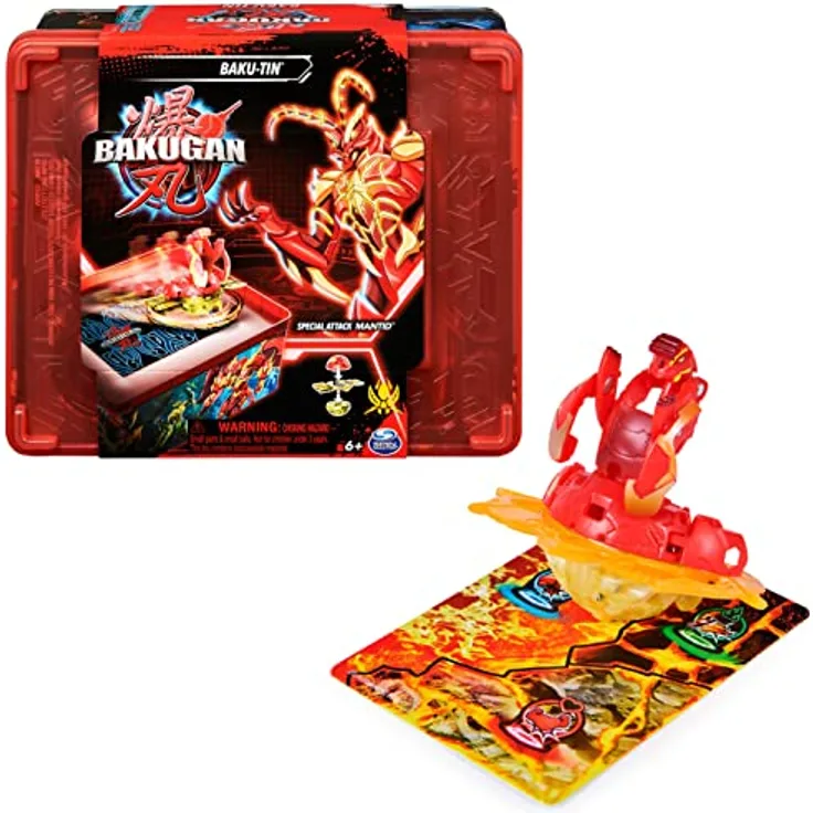 Bakugan 3.0 Baku-Tin mit Special Attack Mantid, hochwertige Metall-Aufbewahrungsbox mit individuell zusammenstellbarer Actionfigur und Sammelkarten, für Kinder ab 6 Jahren
