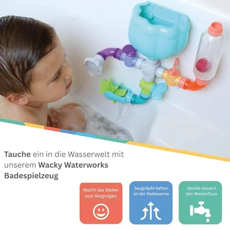 Nuby Wacky Waterworks, Bade-Spielzeug mit Saugnapf für kognitives Wachstum | Interaktives Wasserspielzeug für Kinder ab 18 Monaten | Sensory Entwicklung, einfache Montage und Pflege – Bild 4