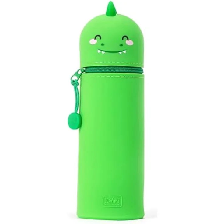Legami Kawaii 2-in-1 Federmäppchen aus weichem Silikon, Dino, Grün, DINO, grün