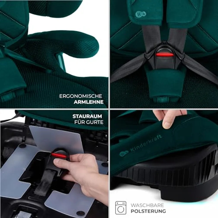 Kinderkraft Fix2Go, Autokindersitz für Kinder 9-36 kg mit Schlaffunktion, Neigungsverstellung und SAFERIDE Sensor, grün – Bild 11
