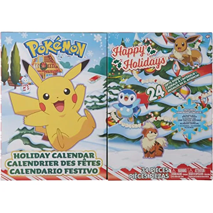 Pokemon Bandai Adventskalender – 16 Überraschungsfiguren 5 cm + 6 Elemente zum Bauen zum Thema Weihnachten – WT00257