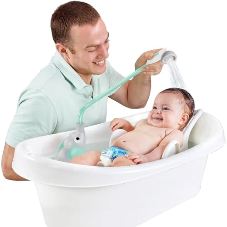 Yookidoo Duschkopf für Baby-Badewanne, Elefanten-Wasserpumpe mit 2-Knopf Wasserflusskontrolle für Neugeborene, türkis – Bild 4