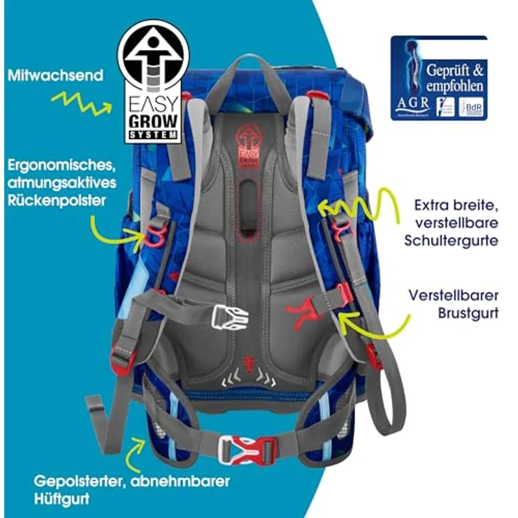 Step by Step Schulranzen-Set Cloud „Police Truck Charly“, 5-teilig, ergonomischer Tornister mit Reflektoren, höhenverstellbar mit Hüftgurt, blau, für Jungen ab der 1. Klasse, 19L – Bild 4