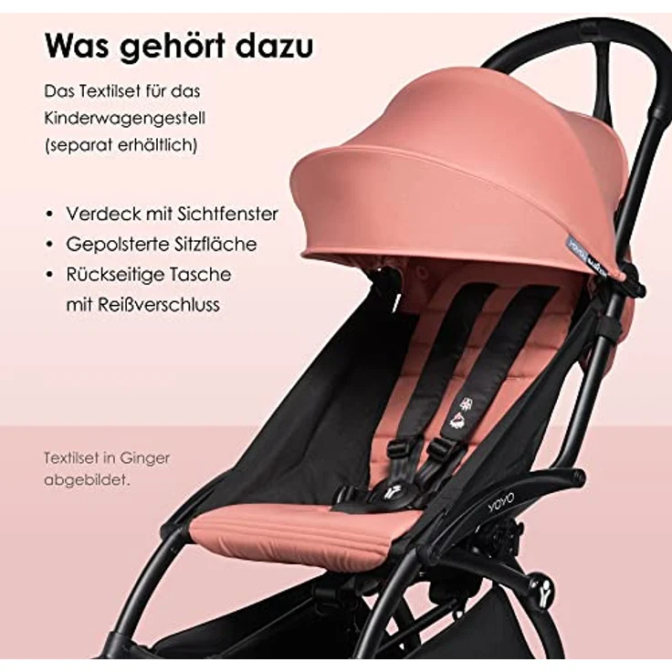 BABYZEN YOYO 6+ Textilset, Stone - Nur Textilset: Sitzpolster, farbgleichen Verdecken und Reißverschlusstasche hinten - YOYO2 Kinderwagengestell erforderlich (separat erhältlich) – Bild 2
