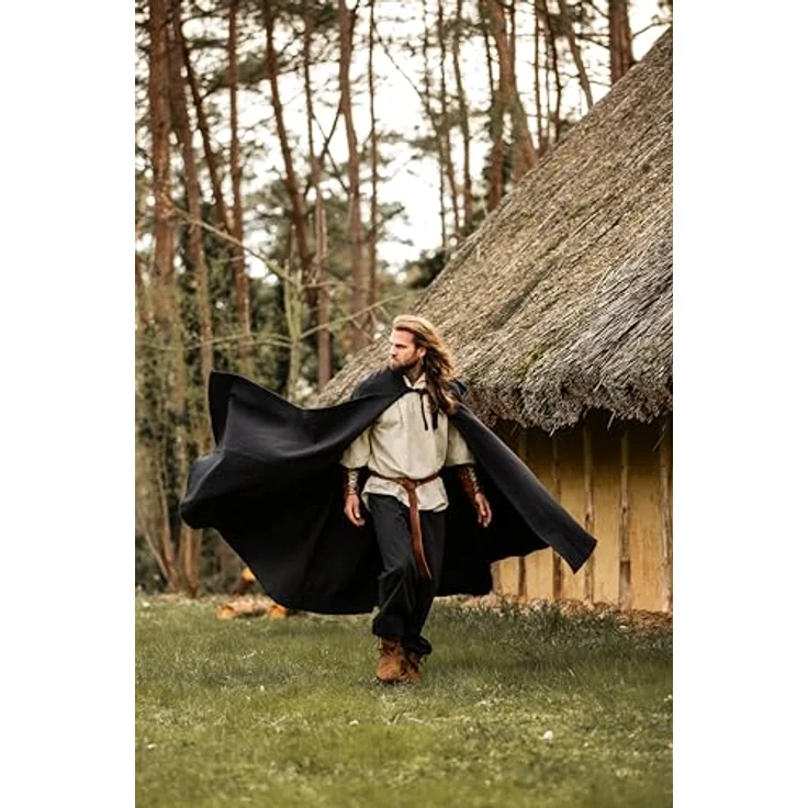 Leonardo Carbone® Mittelalter Umhang Frantz mit Kapuze, 100% Baumwolle Schwarz, für Damen und Herren, ideal für LARP, Cosplay und Mittelalter-Events – Bild 4