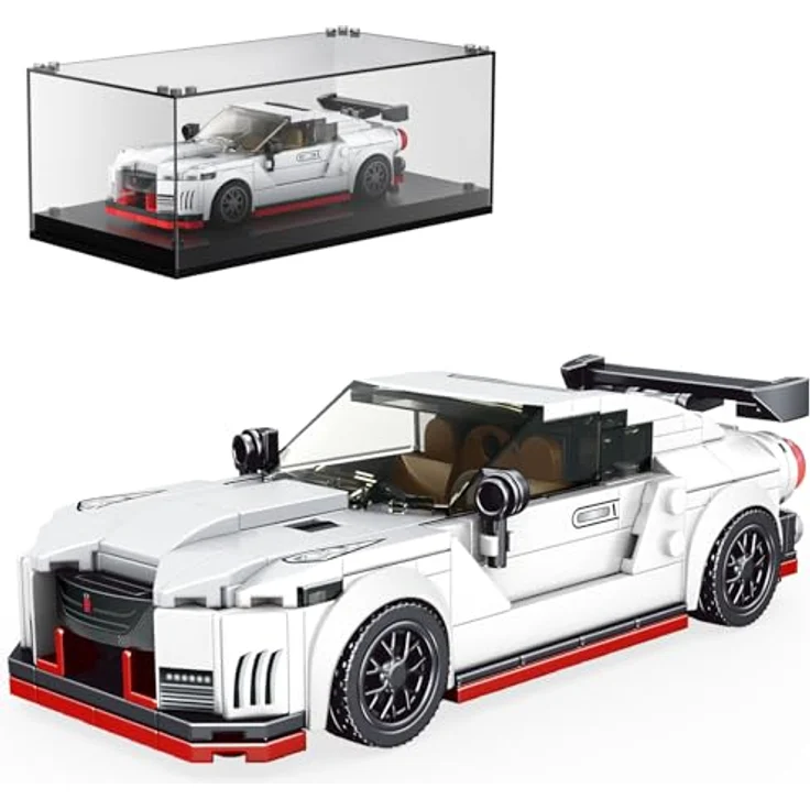 Mould King 27031 Technik Speed Champion G-T-R Rennwagen Bausteine mit Acryl-Vitrine, 356 Teile, detailgetreues Design – Bild 1