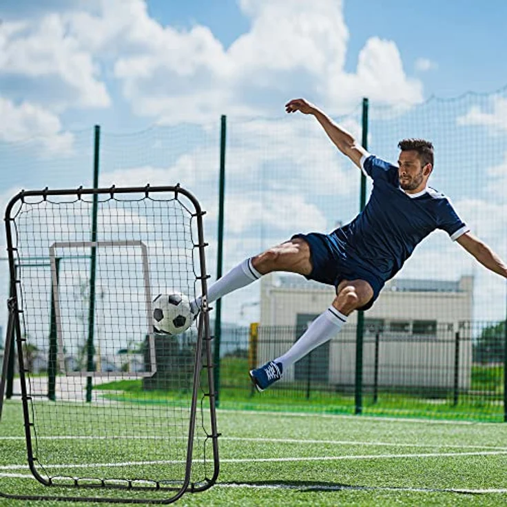 HOMCOM Fußball Rebounder, Klappbarer Fußballtor, Kickback Rückprallwand mit 4 Verstellbaren Stufen, Metallrahmen für Kinder, Erwachsene 123 x 73 x 178,5 cm, Schwarz – Bild 2