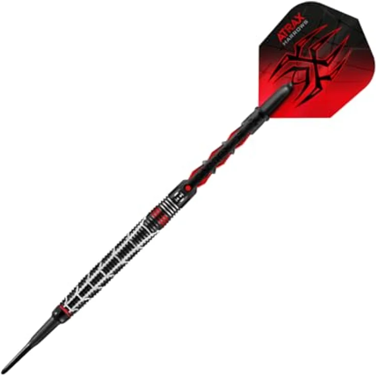 Harrows Atrax 95% Tungsten Darts, Darts-Set mit Stahlspitze, 21g-26g, Carbon ST-Schäfte und 100 Micron Atrax Red Flights – Bild 1