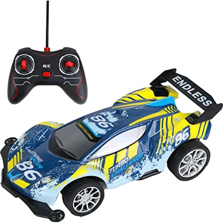 TURBO CHALLENGE - Rennwagen - Lightning Racer - 097208 - Ferngesteuertes Auto - Blau - 1/18 - Wiederaufladbarer Akku und Batterien inklusive - Kunststoff - Ab 3 Jahren