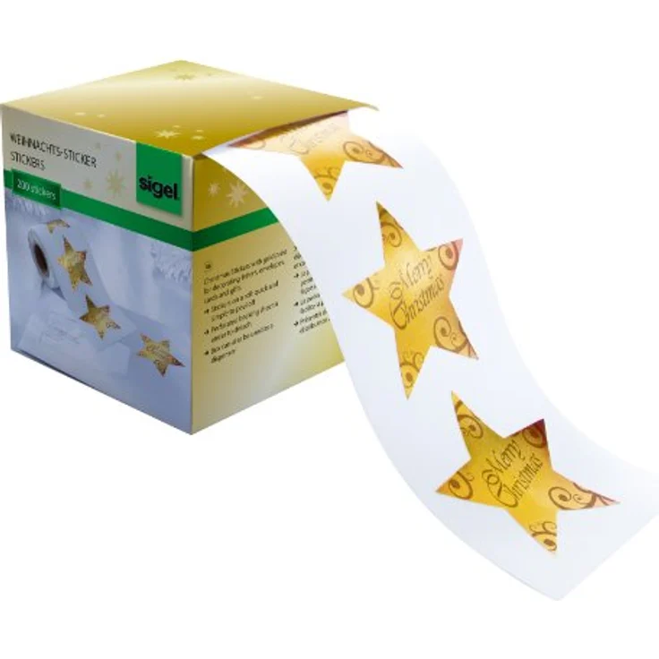SIGEL Aufkleber Christmas Stars CS112, gold, selbstklebend, 200 Etiketten, 47,0 x 47,0 mm – Bild 1