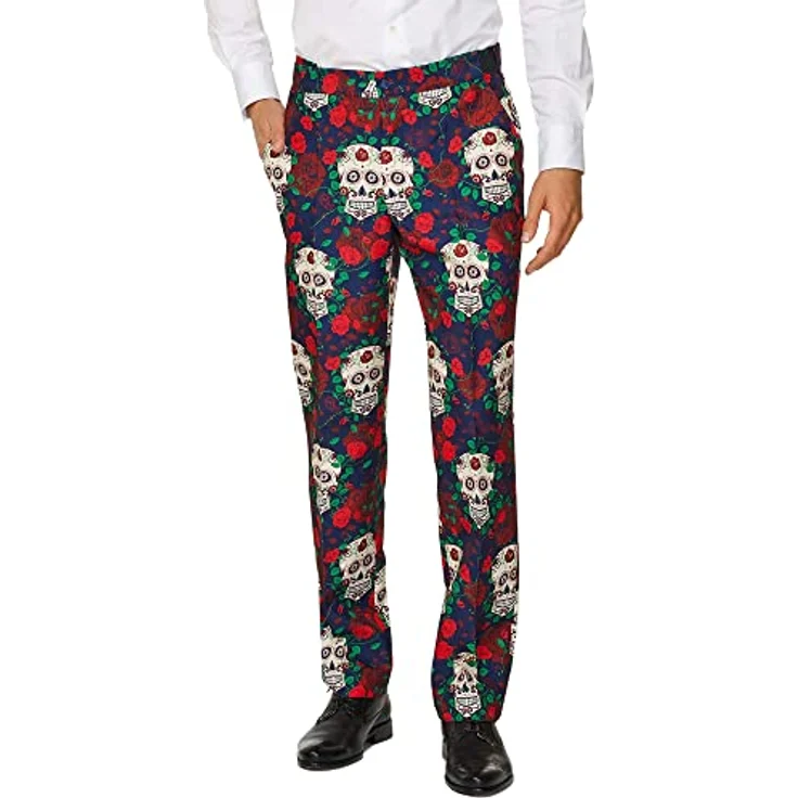 Suitmeister Day of the Dead, XL Slim-Fit Partyanzug mit auffälligem Design und Krawatte, 3-teilig – Bild 5