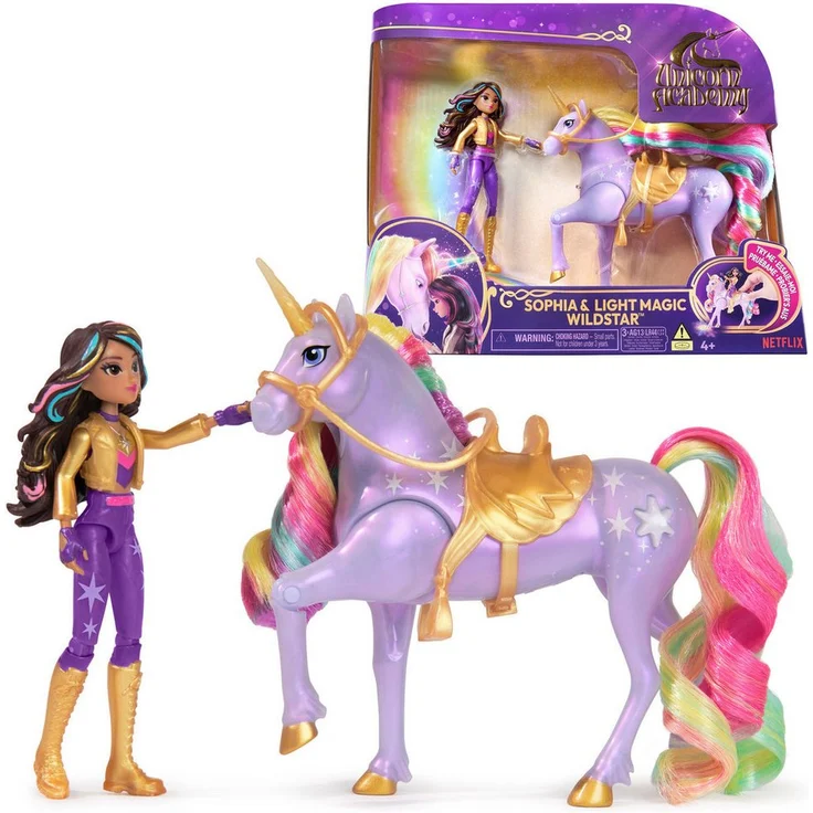 Spin Master Anziehpuppe Unicorn Academy - Small Doll & Unicorn - Sophia & Light Magic Wildstar, mit regenbogenfarbenem Sternenlicht-Projektor – Bild 1