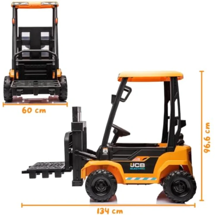 JCB Gabelstapler für Kinder 12V, elektro mit Fernbedienung, gelb, geeignet für 2 bis 6 Jahre, Soft-Start-Funktion, Tragfähigkeit 35 kg, inklusive Palette und Funktionalität – Bild 2