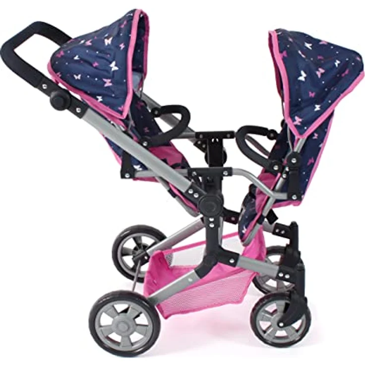 Bayer Chic 2000 - Puppenwagen Linus Duo, Zwillingspuppenwagen für Kinder von 4 bis 8 Jahren, Butterfly, Navy-pink, 690-33 – Bild 4