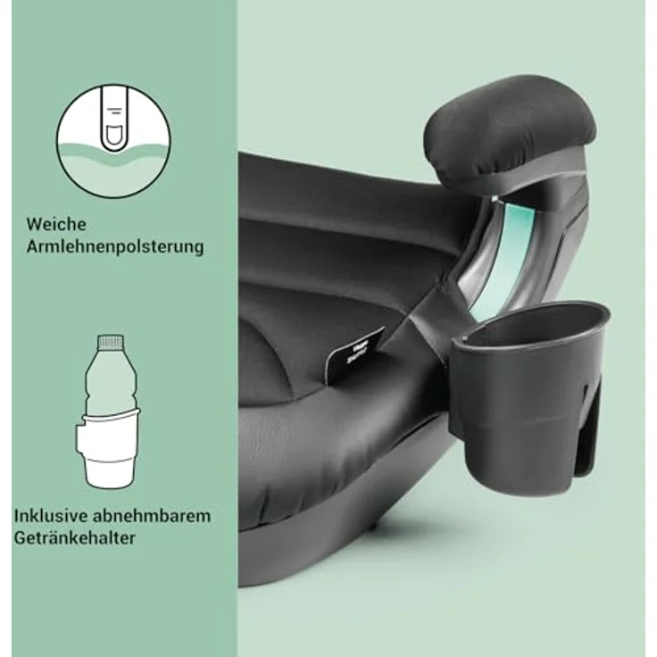 Peg Perego Viaggio Shuttle Licorice, Kindersitzerhöhung nach ECE R129/i-Size für Kinder von 125 bis 150 cm, komfortable Polsterung mit abnehmbarem Bezug und Flaschenhalter – Bild 5