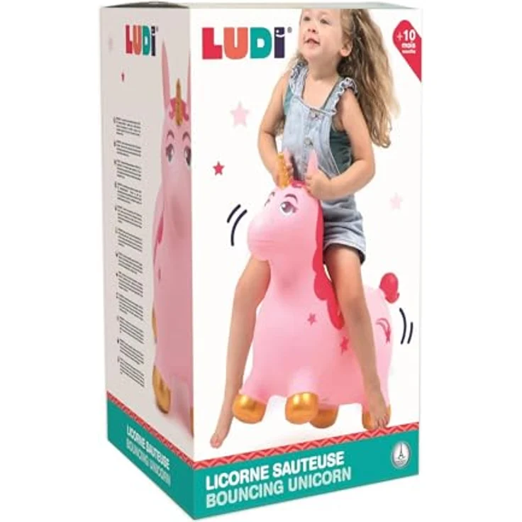 LUDI Jumping Animal Unicorn, Hüpftier in Rosa-Gold mit stabiler Kunststoffstruktur, fördert Geschicklichkeit und Motorik, 59 x 49 x 22 cm – Bild 5