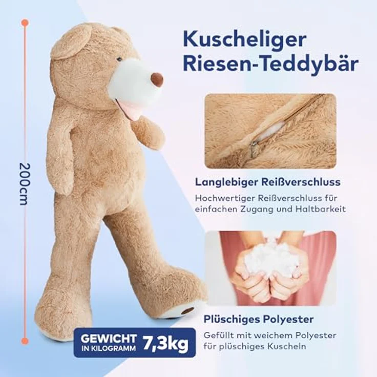 MKS. Riesen Teddybär XXL Kuschelbär 200cm groß Plüschbär - Original Teddy Bär Braun – Bild 2