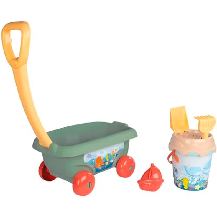 Smoby S.Green Garnished Beach Cart, praktischer Handwagen mit Eimergarnitur und Meeresmotiv, geeignet für Kinder ab 18 Monaten – Bild 1