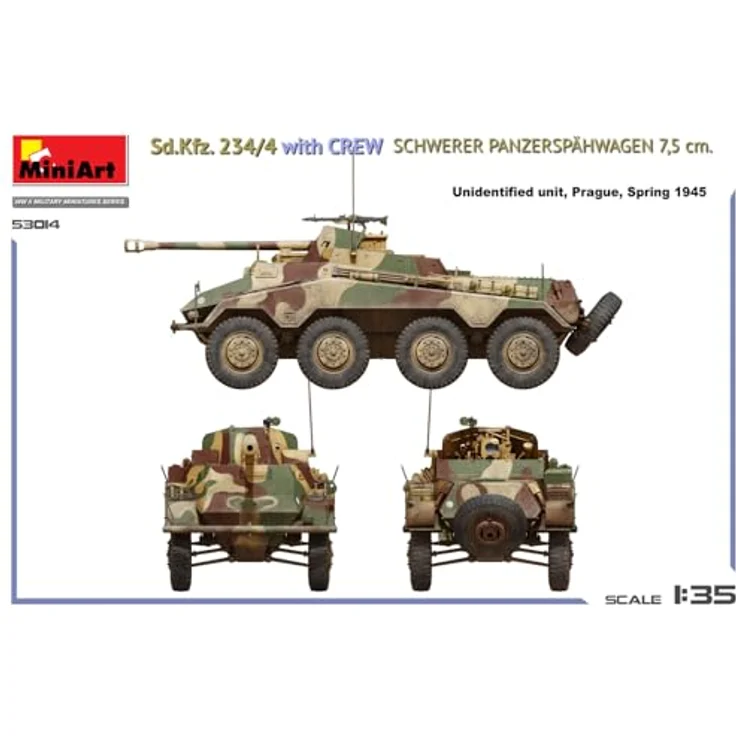 MiniArt Sd.Kfz. 234/4, Modellbausatz 1:35 mit 7,5 cm Kanone und 4 Besatzungsfiguren, detaillierte Nachbildung mit Fotoätzteilen und 4 Decal-Optionen – Bild 2