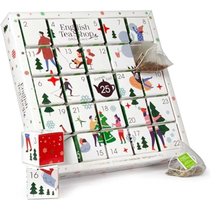 English Tea Shop ETS - Puzzle Tee Adventskalender "White Ornaments", 25 x BIO Tee in kompostierbaren Pyramidenbeuteln, 24+1 Sorten – Bild 2