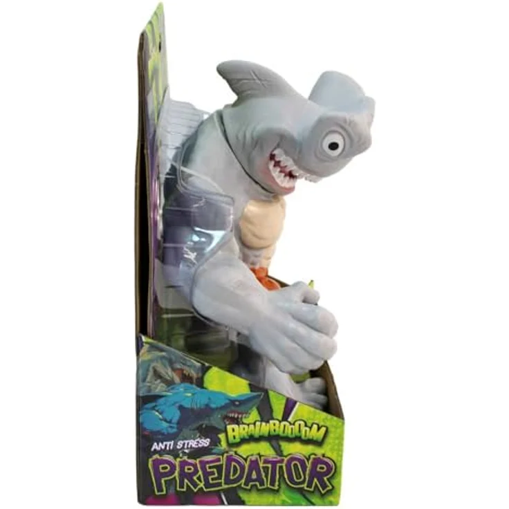 BEMIRO BrainBoooom Predator Anti-Stress-Figur, dehnbare Actionfigur im Hai-Design, 22 cm, Grau mit Orange, ideal zum Stressabbau – Bild 3