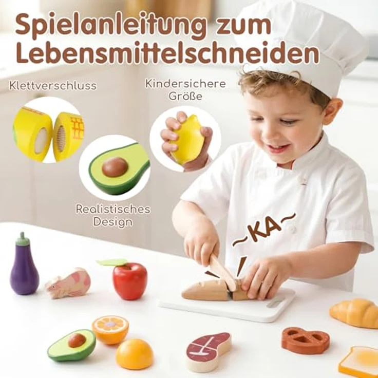 Lehoo Castle Kinderküche Zubehör, 23-teiliges Holzspielzeug mit Stoffkörben, geeignet für Kinder ab 3 Jahren – Bild 2