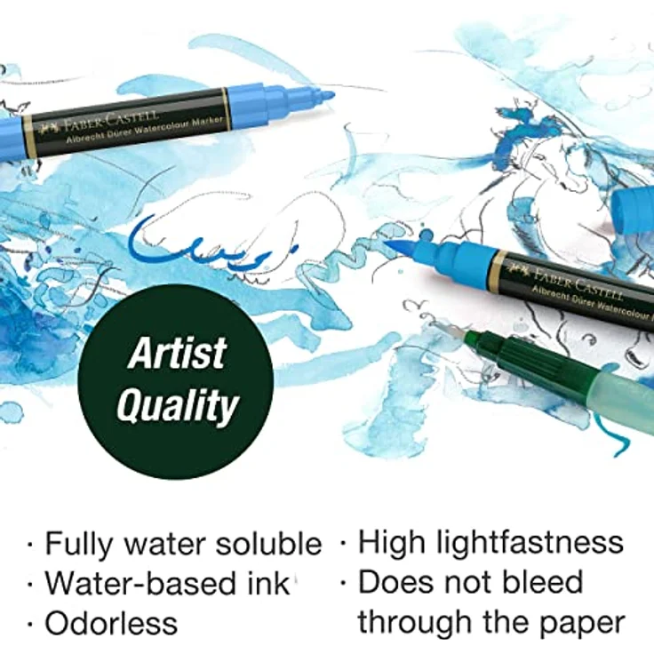Faber-Castell 160320 - Aquarellmarker Albrecht Dürer mit Doppelspitze, 20er Etui, Marker mit Faser- und Pinselspitze, bunt – Bild 2