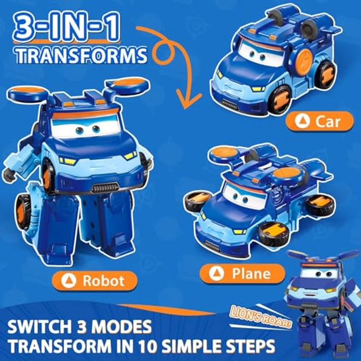 Super Wings Transformations-Flugzeug Supercharged Leo, 12,7 cm große 3-in-1 Spielzeugfigur in blau, verwandelt sich in Flugzeug und Roboter, für Kinder ab 3 Jahren – Bild 2