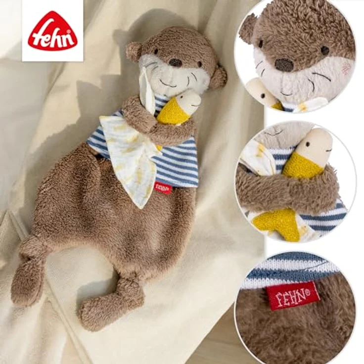 Fehn Schmusetuch Otter – Stofftier-Schnuffeltuch mit Otter-Köpfchen zum Greifen, Fühlen, Knuddeln für Babys, 36 cm, Plüsch, Strick, Musselin, Mehrfarbig – Bild 5