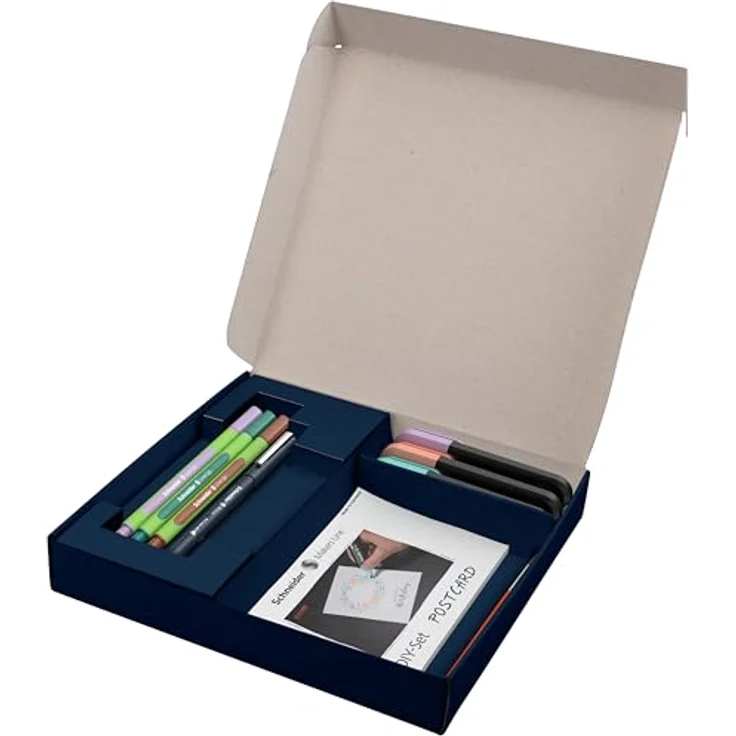 SCHNEIDER NOVUS DIY Marker Set Postkarten, Do It Yourself Set mit 9 Stiften und 6 Aquarellpapieren, türkis, pfirsich, flieder, lilac, mahogany-brown, nautic-green, schwarz – Bild 2