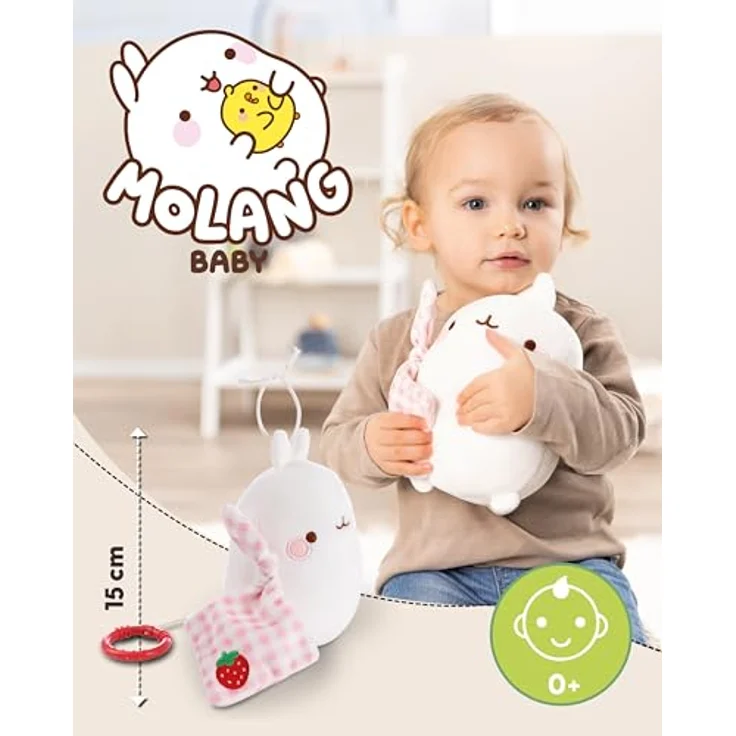 Nici Spieluhr Molang, 15 cm, plüschig mit herausnehmbarem Spielwerk und Brahms Wiegenlied, rosa-weiß kariert – Bild 2