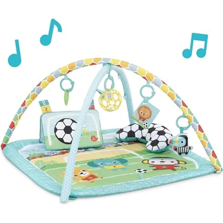 Bright Starts Grip & Kick Activity Gym, Spielbogen mit Licht- und Soundeffekt, abwaschbare Matte, 30 Melodien, für Neugeborene