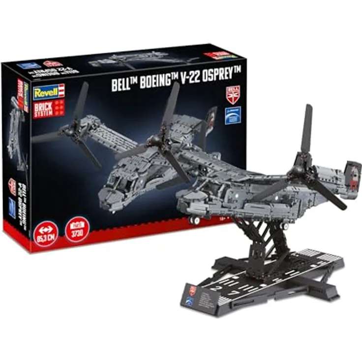 Revell Brick System 00961 Bell Boeing V-22 Osprey, Modellbausatz im Maßstab 1:25, ungebaut, 85,3 cm breit, 3.730 Teile, inkl. Präsentationsständer und Dekorationsaufkleber