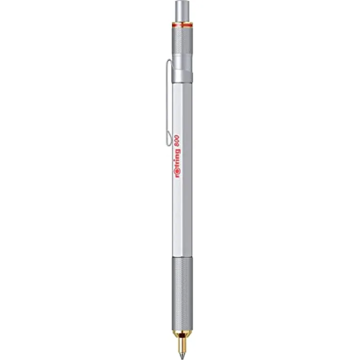 Rotring Kugelschreiber 800, massiver Metallschaft im Sechskant-Design, 24K goldplattierte Zierteile, M-Schwarz, Geschenkbox (Rot, Silber)