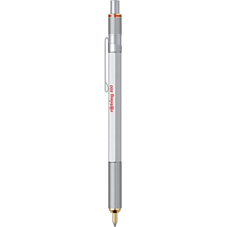 Rotring Kugelschreiber 800, massiver Metallschaft im Sechskant-Design, 24K goldplattierte Zierteile, M-Schwarz, Geschenkbox (Rot, Silber) – Bild 1