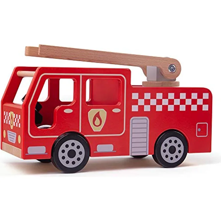 Bigjigs Spielzeug Holz Stadt Fire Engine Spielset, detailverliebtes Feuerwehrauto mit drehbarer Leiter - Preisvergleich