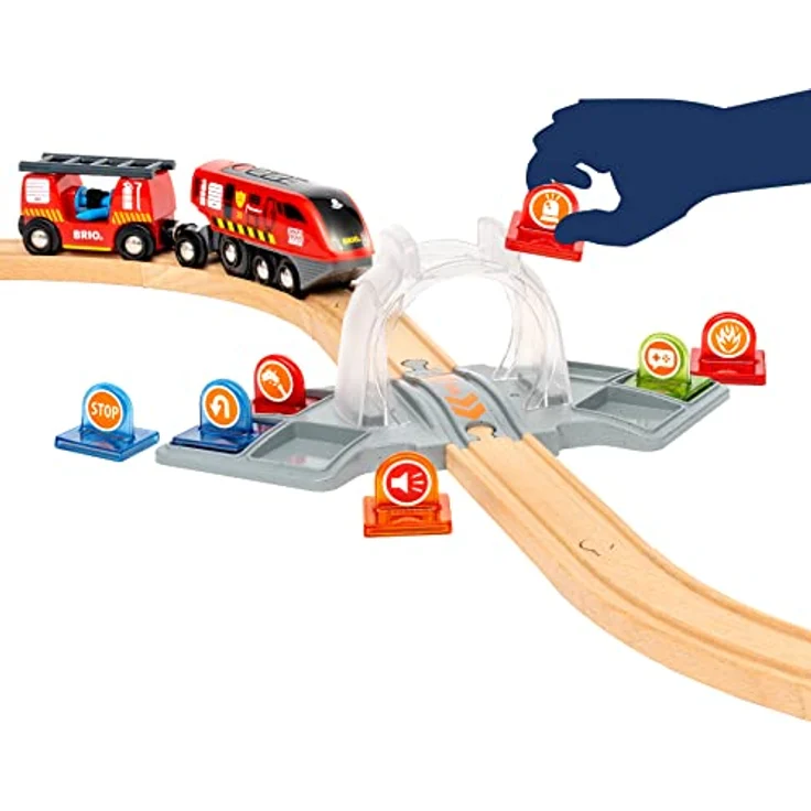 Brio Smart Tech Sound Feuerwehreinsatz-Rettung, interaktive Holzeisenbahn mit Aktionssymbolen und App-Funktion – Bild 10