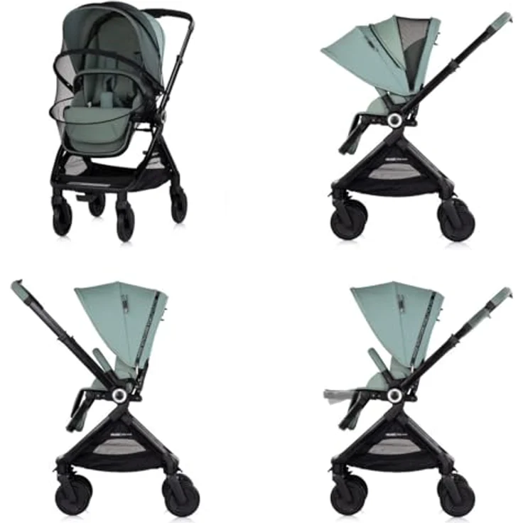 Chipolino Kombikinderwagen Elite 2 in 1, klappbar mit Fußsack und Moskitonetz, grün – Bild 5