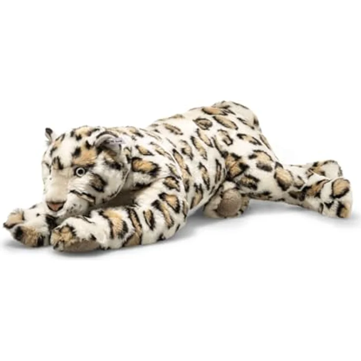 Steiff Schneeleopard Parddy, liegend, 55 cm, geflecktes cremefarbenes Fell, jaquardgewirkter Plüsch, lebensechte Augen – Bild 2