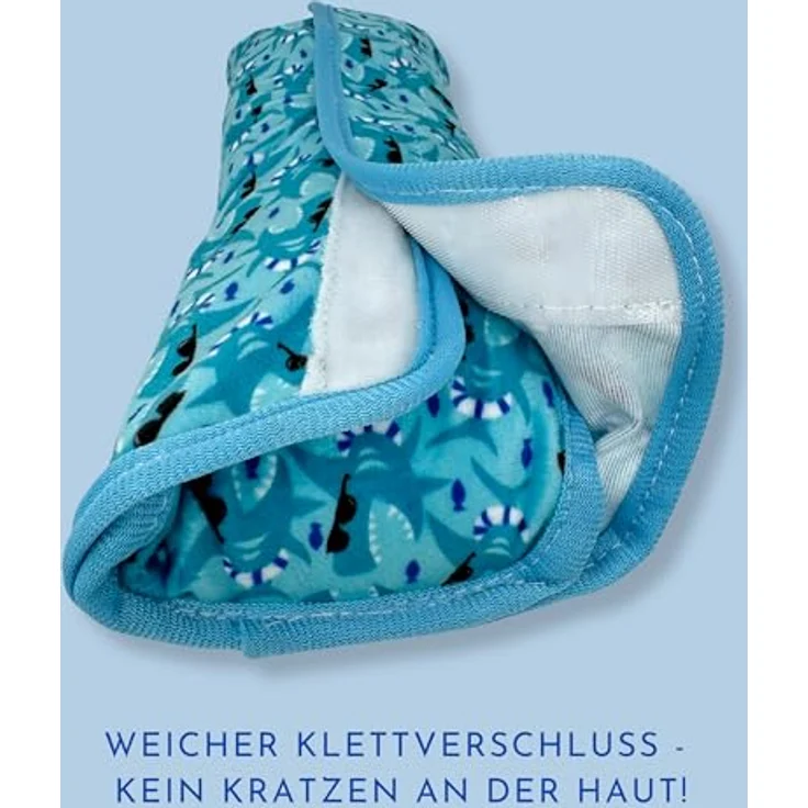 HECKBO Auto Schlafkissen Gurtpolster in Hai-Optik, maschinenwaschbar, für Kinder, lebendig blau, ergonomisch und komfortabel – Bild 5