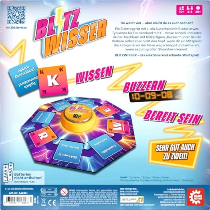 Game Factory Blitzwisser, blitzschnelles Wortspiel mit Buzzer für 2-4 Spieler, Gesellschaftsspiel ab 10 Jahren – Bild 3