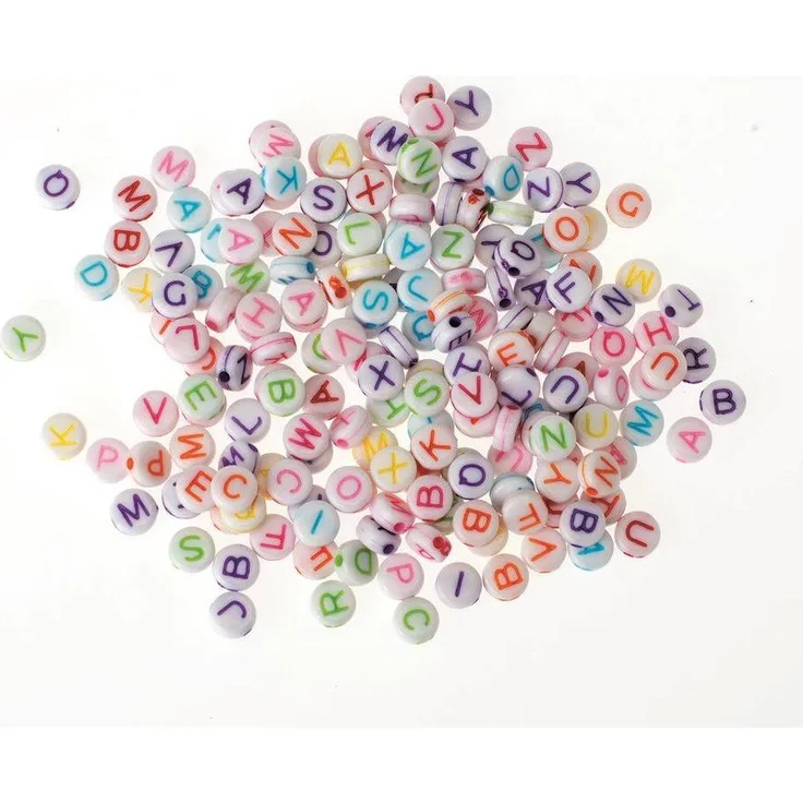 Glorex Bastelperlen Kunststoff-Scheiben mit Buchstaben 5 x 2 mm, bunt farbig, 50 g