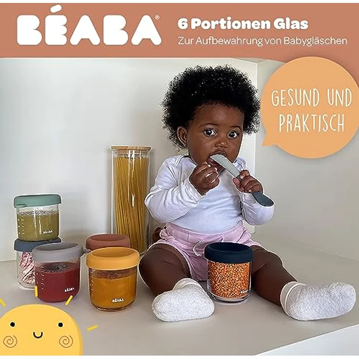 Beaba Aufbewahrungsbehälter 6er Pack aus Glas 250 ml - Sunrise, Nahrungsbehälter für Babynahrung, luftdicht verschließbar, spülmaschinengeeignet – Bild 2
